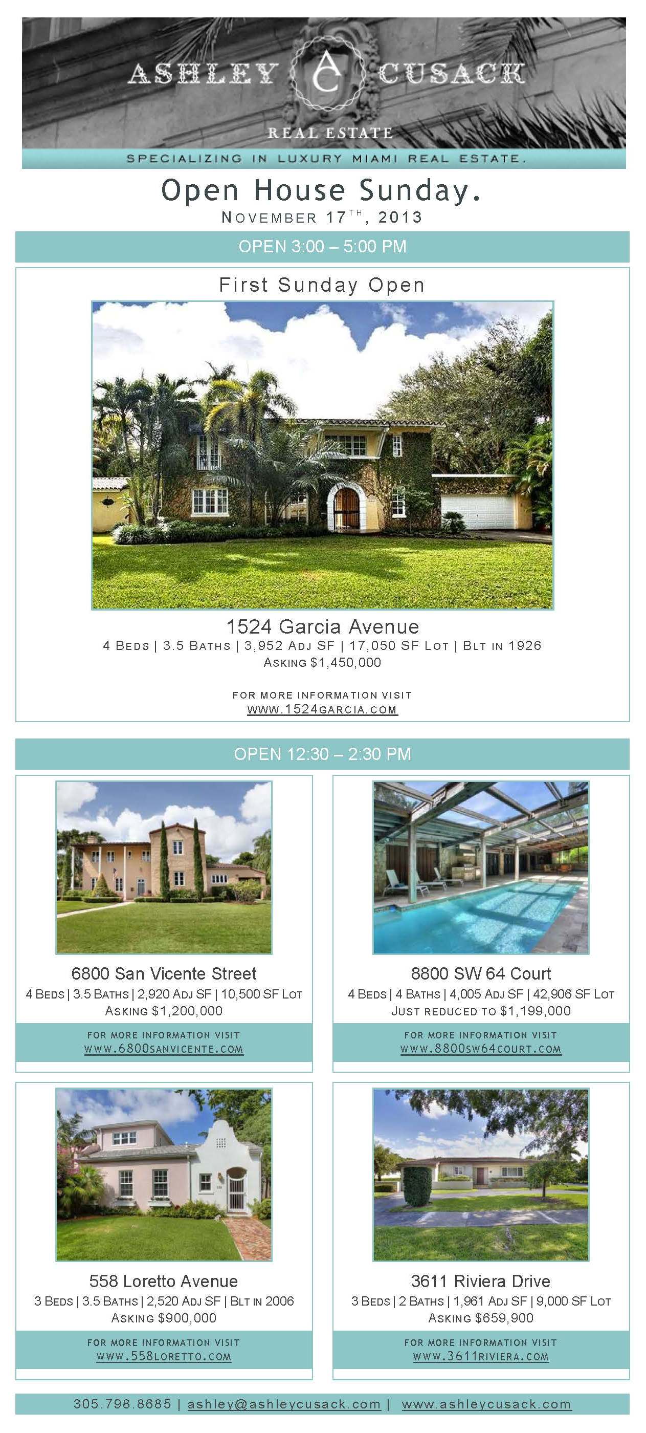 Sunday Open House Real Estate Coral Gables Ashley Cusack